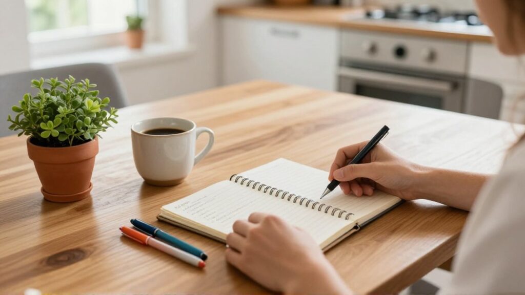 Manos organizando un cuaderno